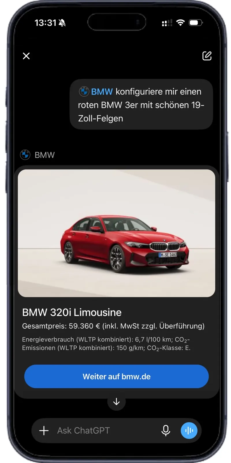 BMW zet zijn autoconfigurator in ChatGPT: samenstellen via chat en spraak
