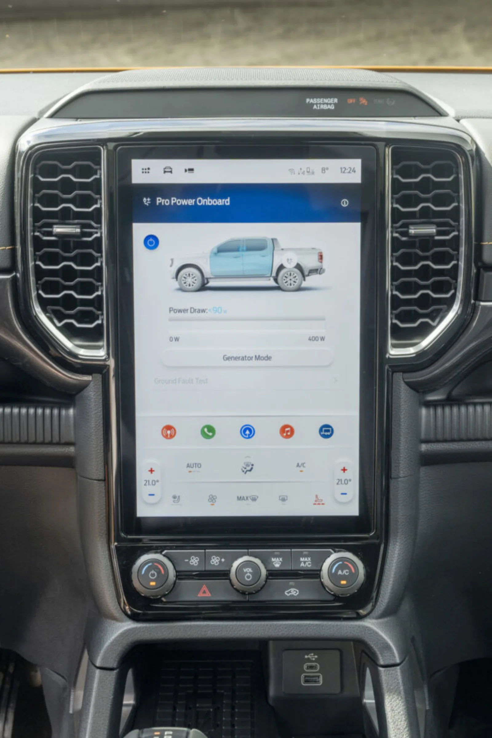 Ford Ranger PHEV SYNC 4-scherm met Pro Power Onboard en Generator Mode
