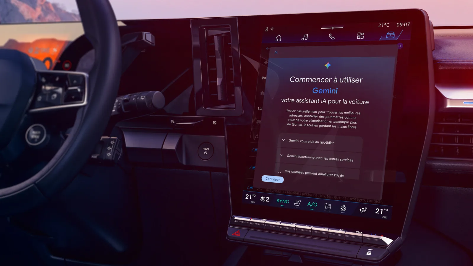 Renault Gemini-introductiescherm 'votre assistant IA pour la voiture'