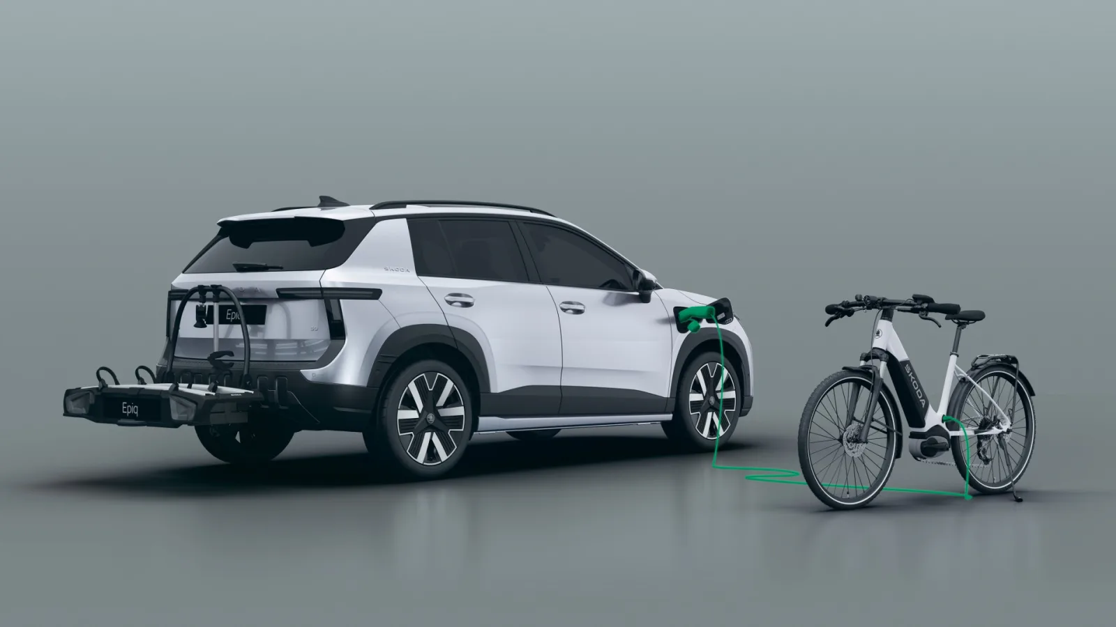 Skoda Epiq met trekhaak, klaar om een aanhanger of caravan te koppelen